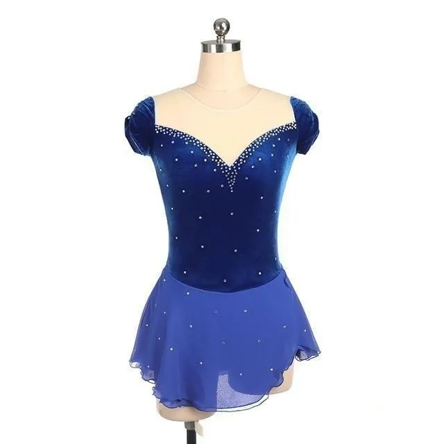 Competition Figure Skating Dress Short Sleeves in Velvet Avail in 10 Colors