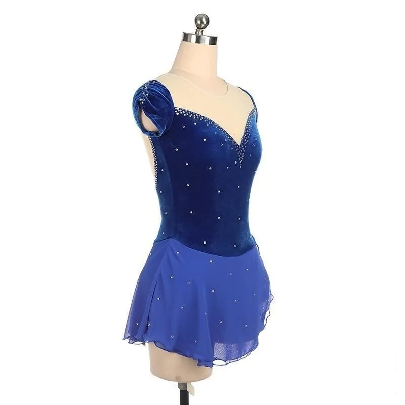 Competition Figure Skating Dress Short Sleeves in Velvet Avail in 10 Colors