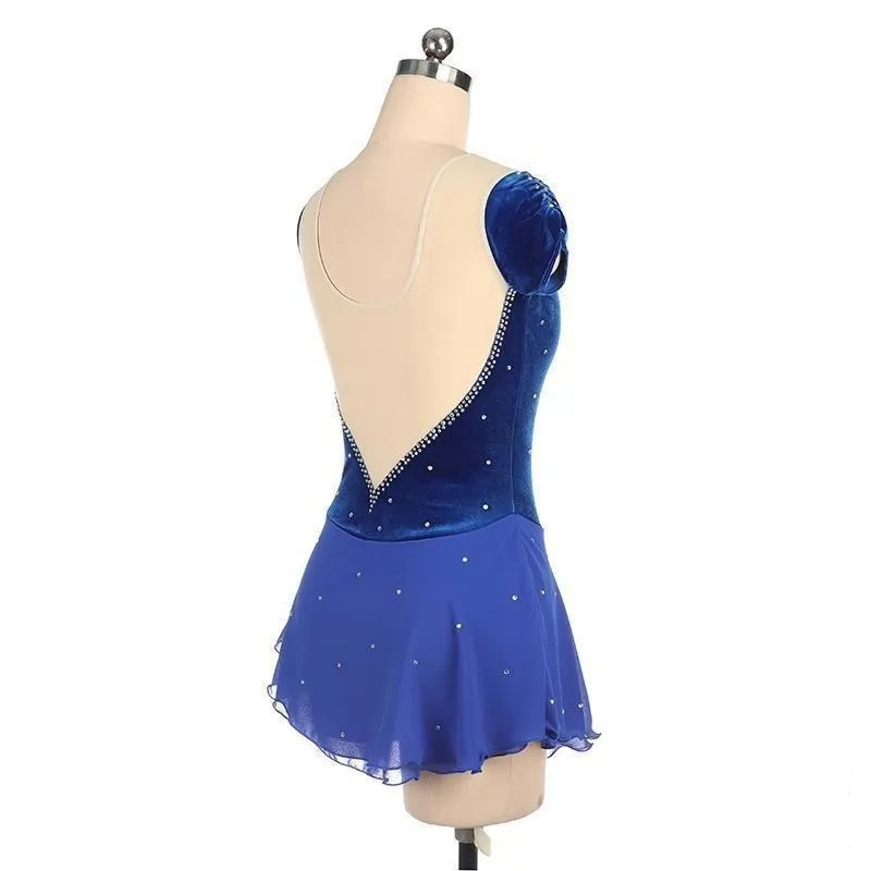 Competition Figure Skating Dress Short Sleeves in Velvet Avail in 10 Colors