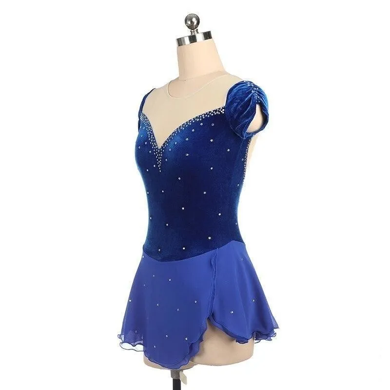 Competition Figure Skating Dress Short Sleeves in Velvet Avail in 10 Colors