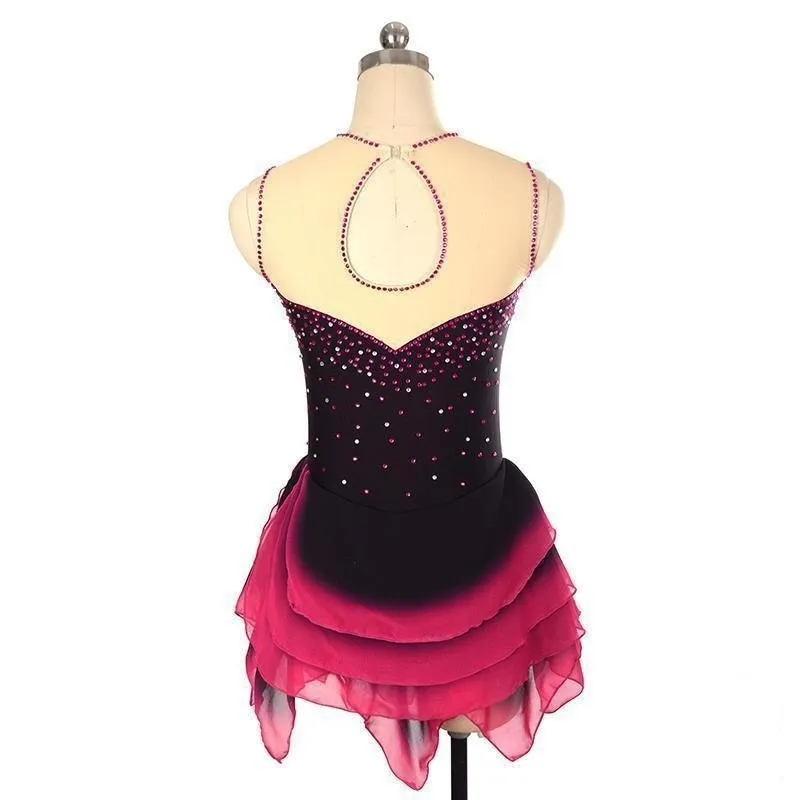 Competition Figure Skating Dress Sleeveless Black Red