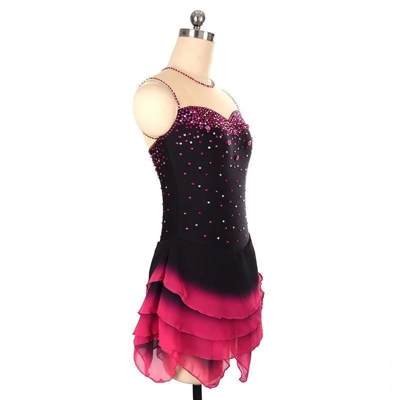 Competition Figure Skating Dress Sleeveless Black Red