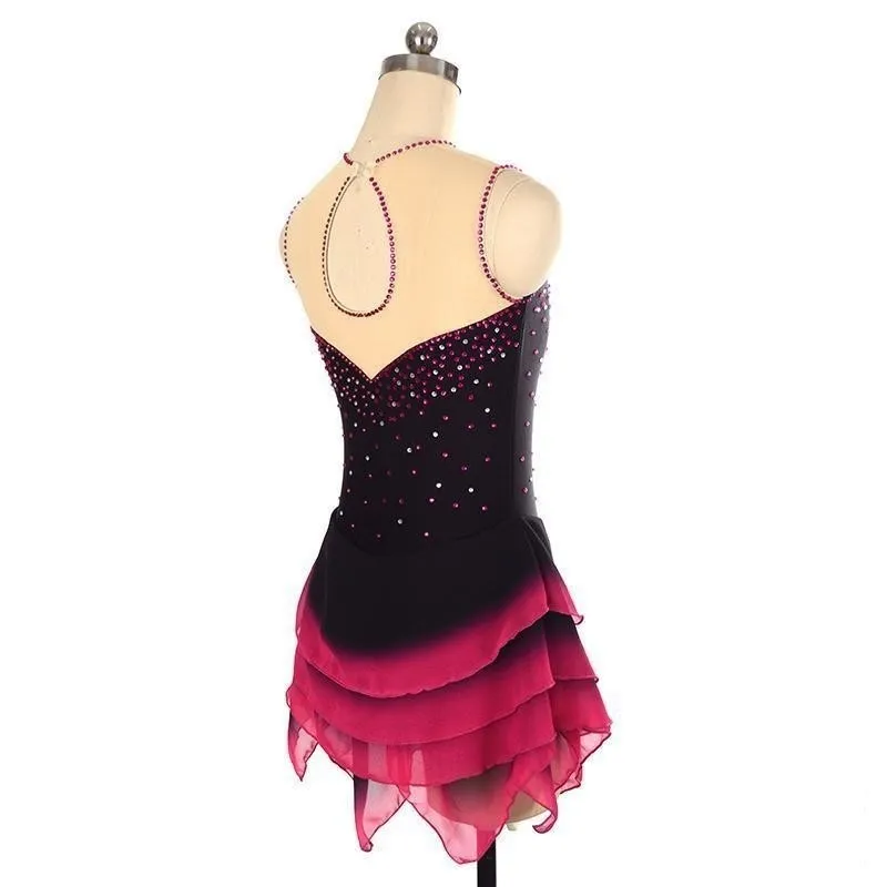 Competition Figure Skating Dress Sleeveless Black Red