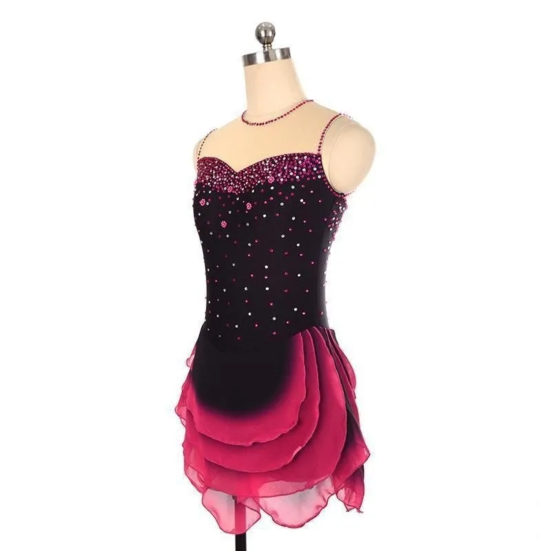 Competition Figure Skating Dress Sleeveless Black Red