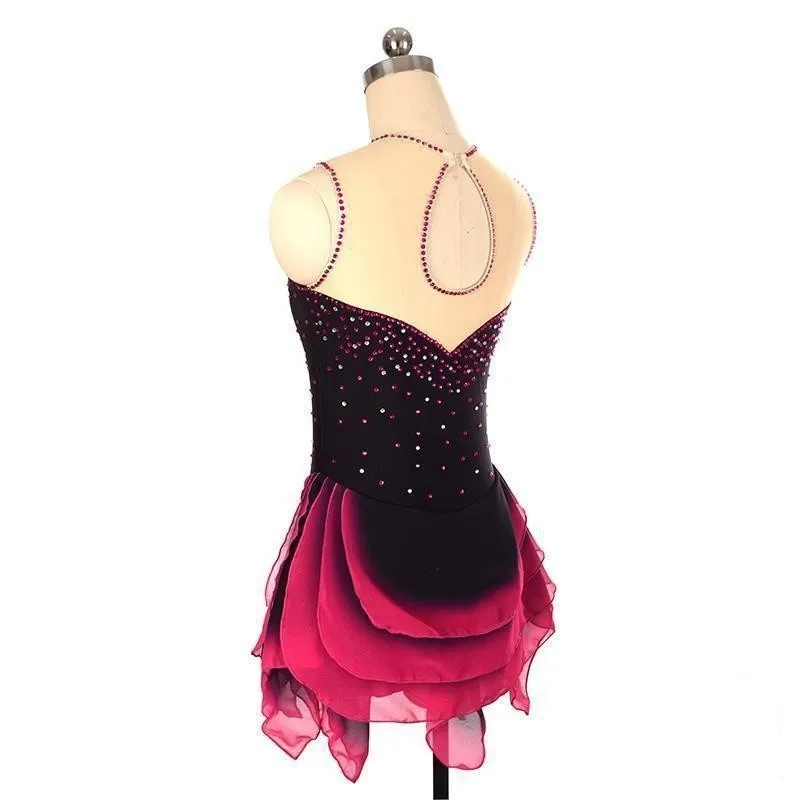 Competition Figure Skating Dress Sleeveless Black Red