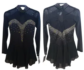 Competition Skating Black Mesh Lycra Clear Crystals Size Adult Small & Large Stock