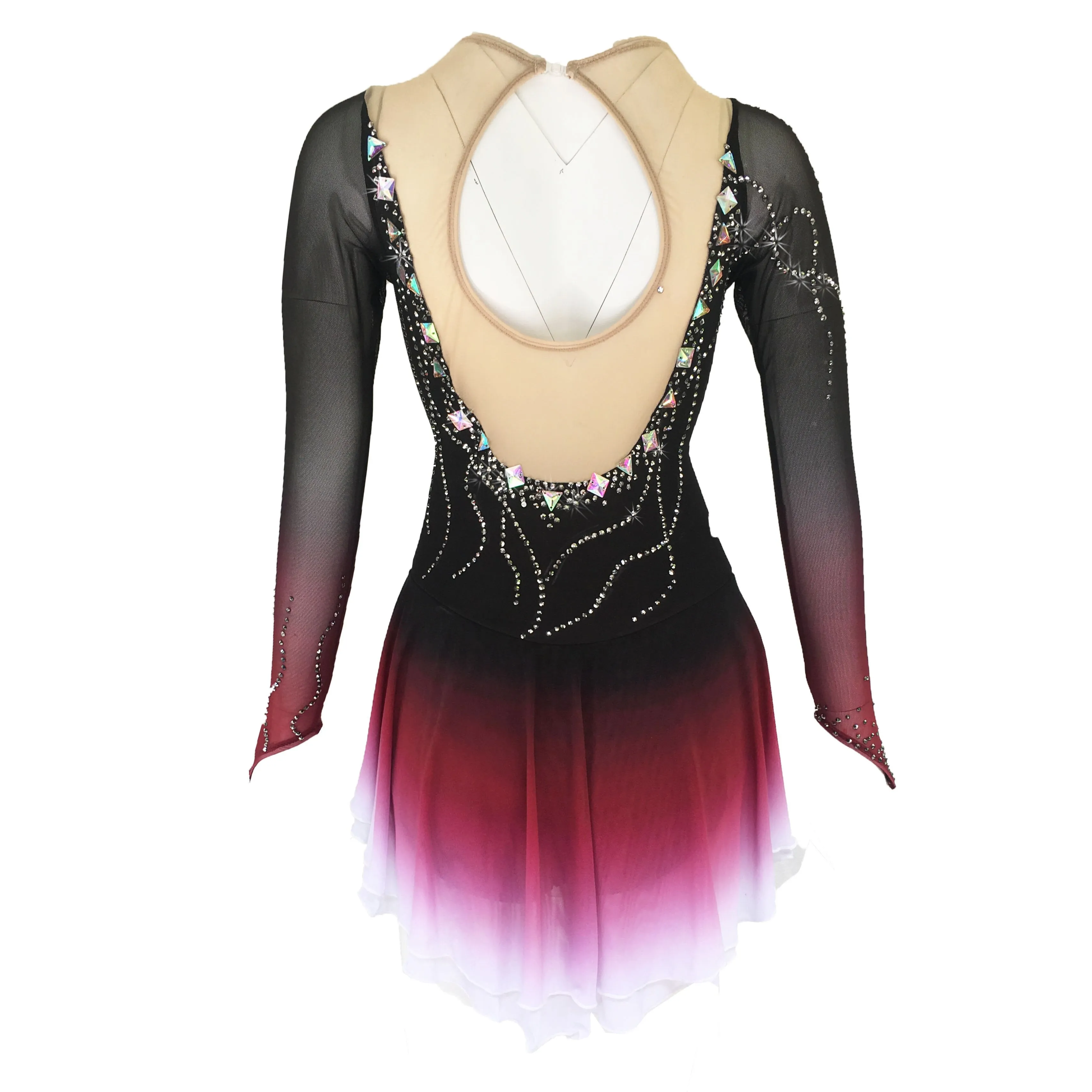 Competition Skating Dress Black Wine Ombre with Crystals BSU210723