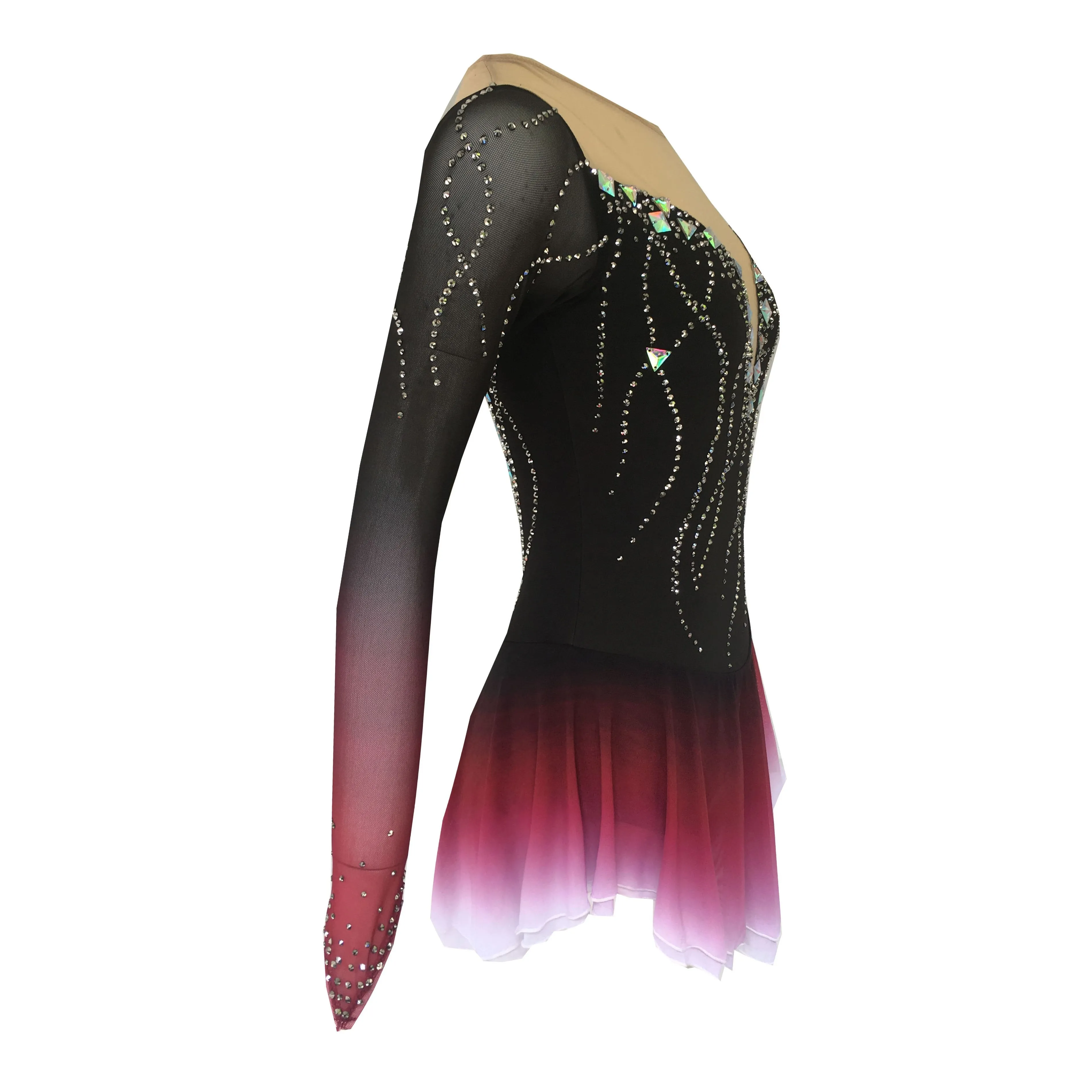 Competition Skating Dress Black Wine Ombre with Crystals BSU210723