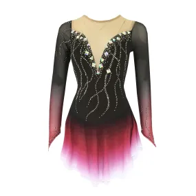 Competition Skating Dress Black Wine Ombre with Crystals BSU210723