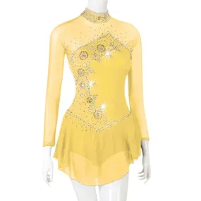 Competition Skating Dress Yellow Long Sleeves BSU8132.2 Size Youth 12-14