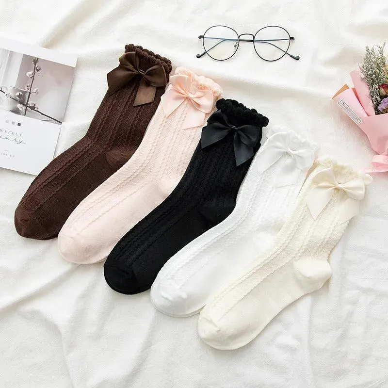 Cotton Lolita Socks | Ruffle Crew Socks with Lace | Cute Socks