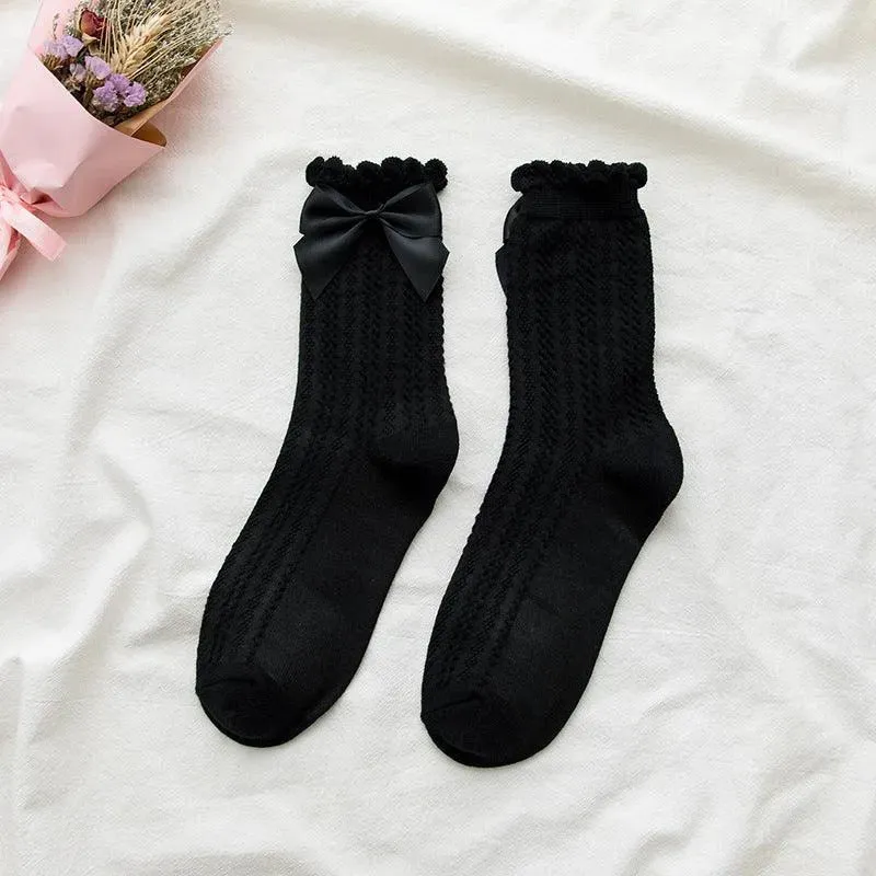 Cotton Lolita Socks | Ruffle Crew Socks with Lace | Cute Socks