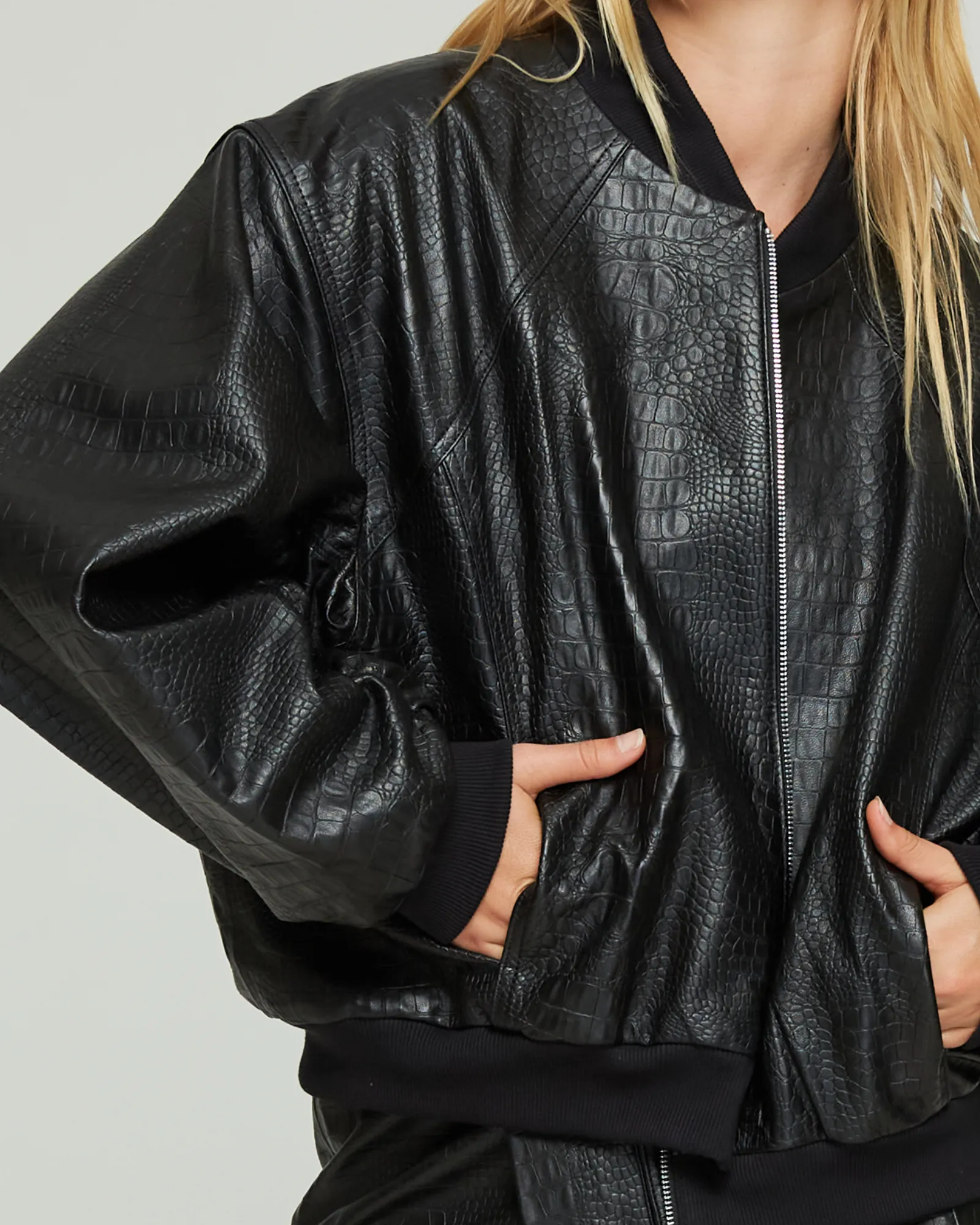 Croc Leather Bomber Jacket