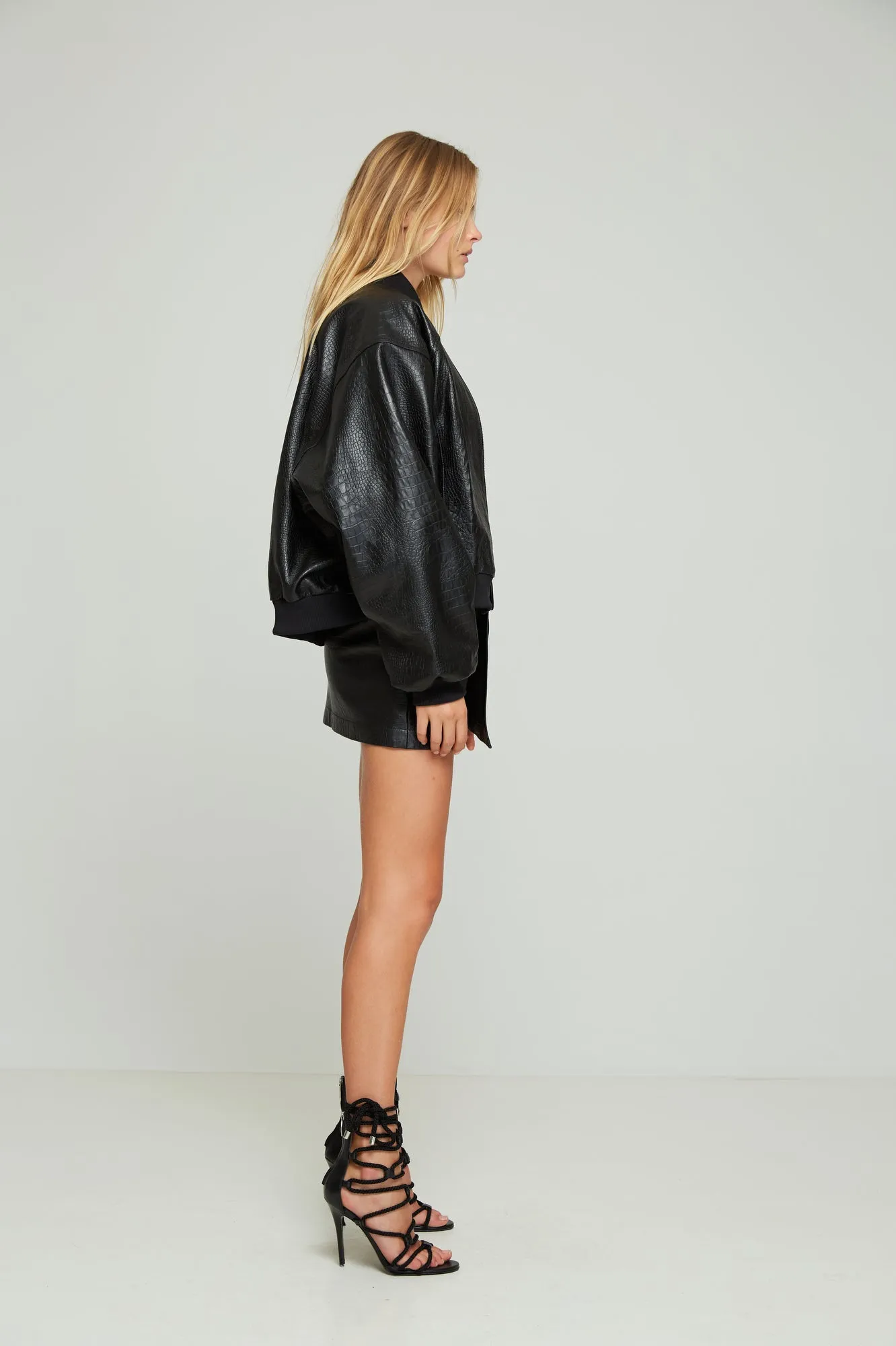 Croc Leather Bomber Jacket