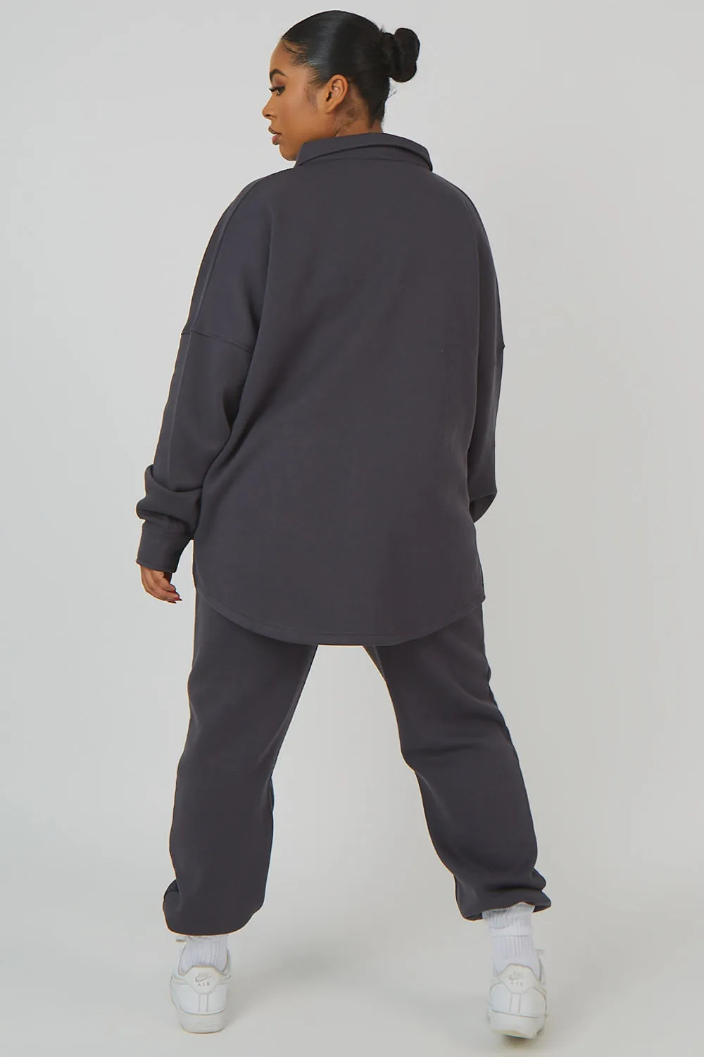 Curve Oversized Pocket Front Shacket Dark Grey