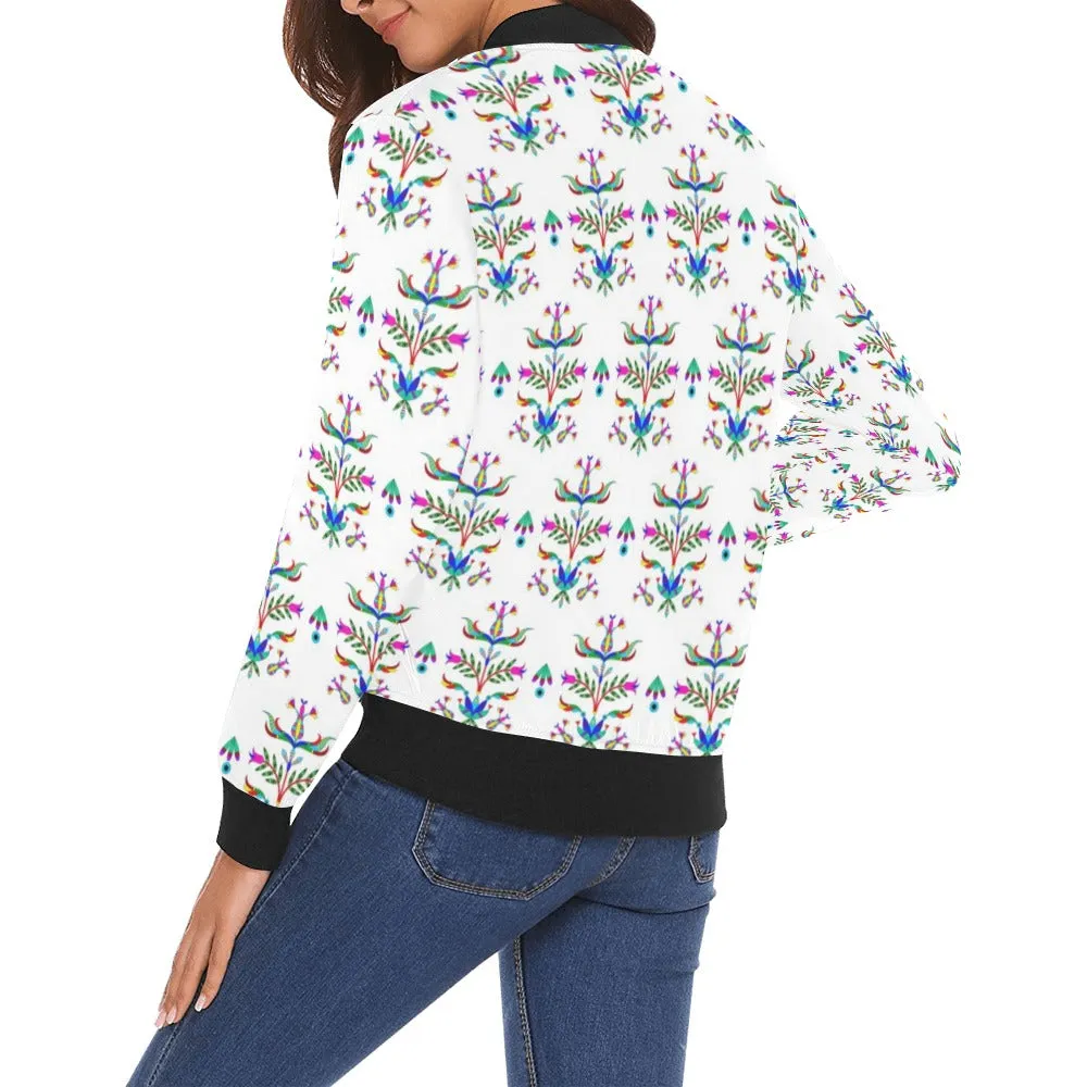 Dakota Damask White All Over Print Bomber Jacket for Women