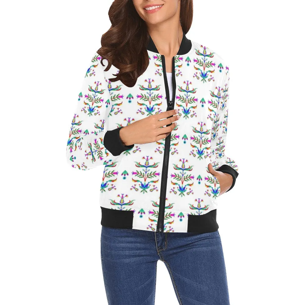 Dakota Damask White All Over Print Bomber Jacket for Women