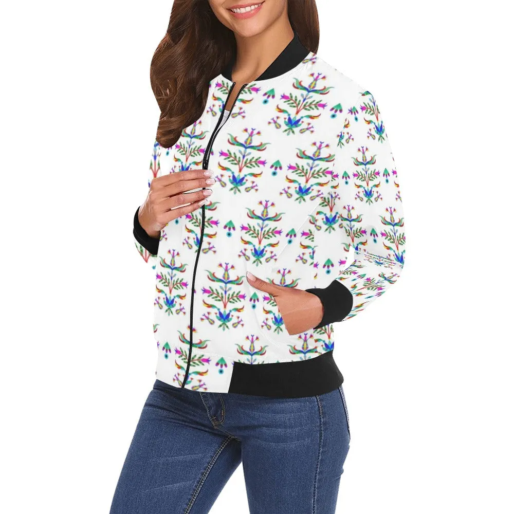 Dakota Damask White All Over Print Bomber Jacket for Women