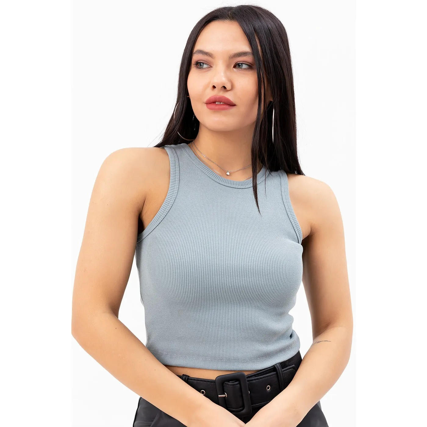 Dark Grey Corded Crop Singlet