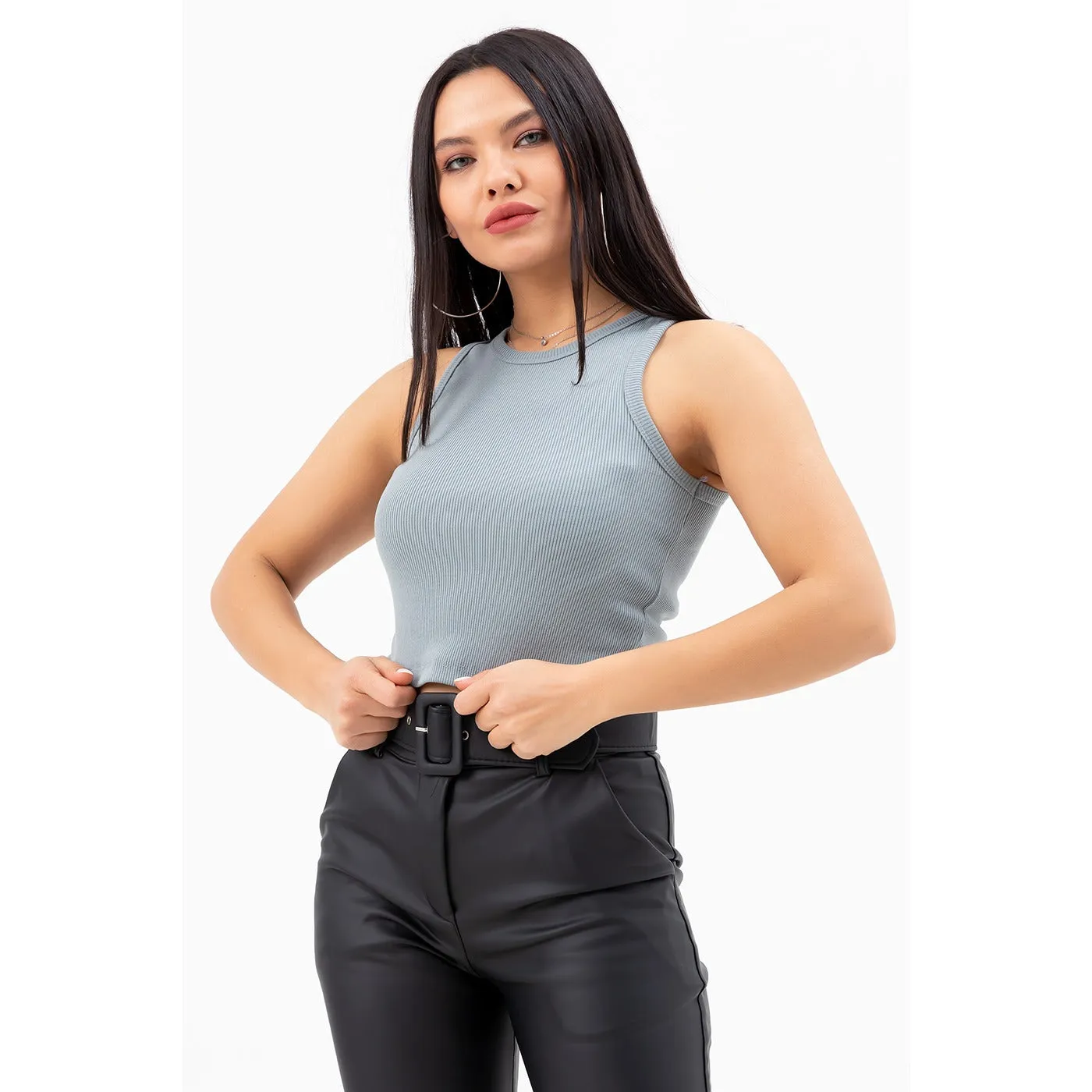 Dark Grey Corded Crop Singlet