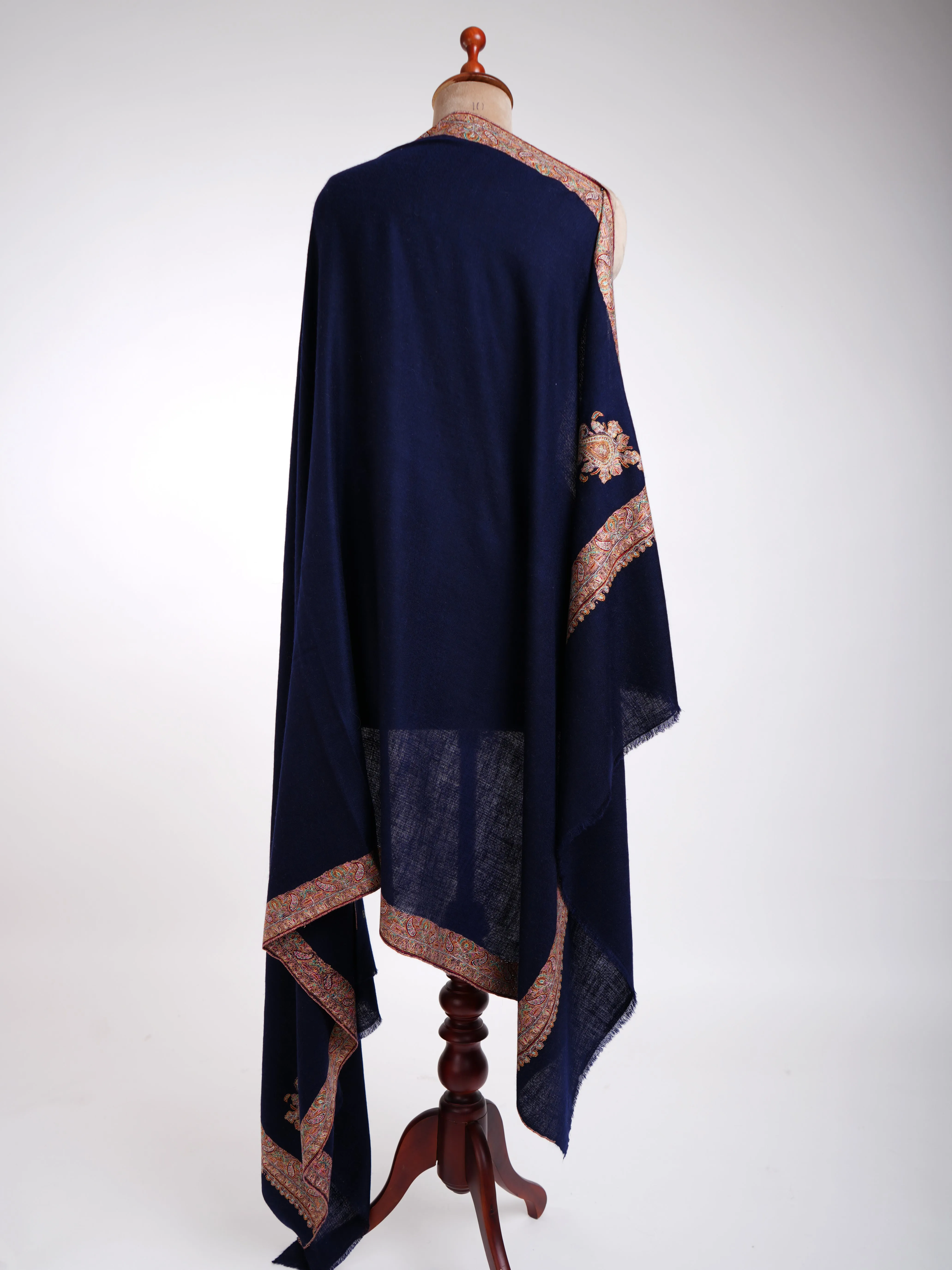 Daur Dar Sozni Hand Embroidery Pashmina Shawl Dark Blue