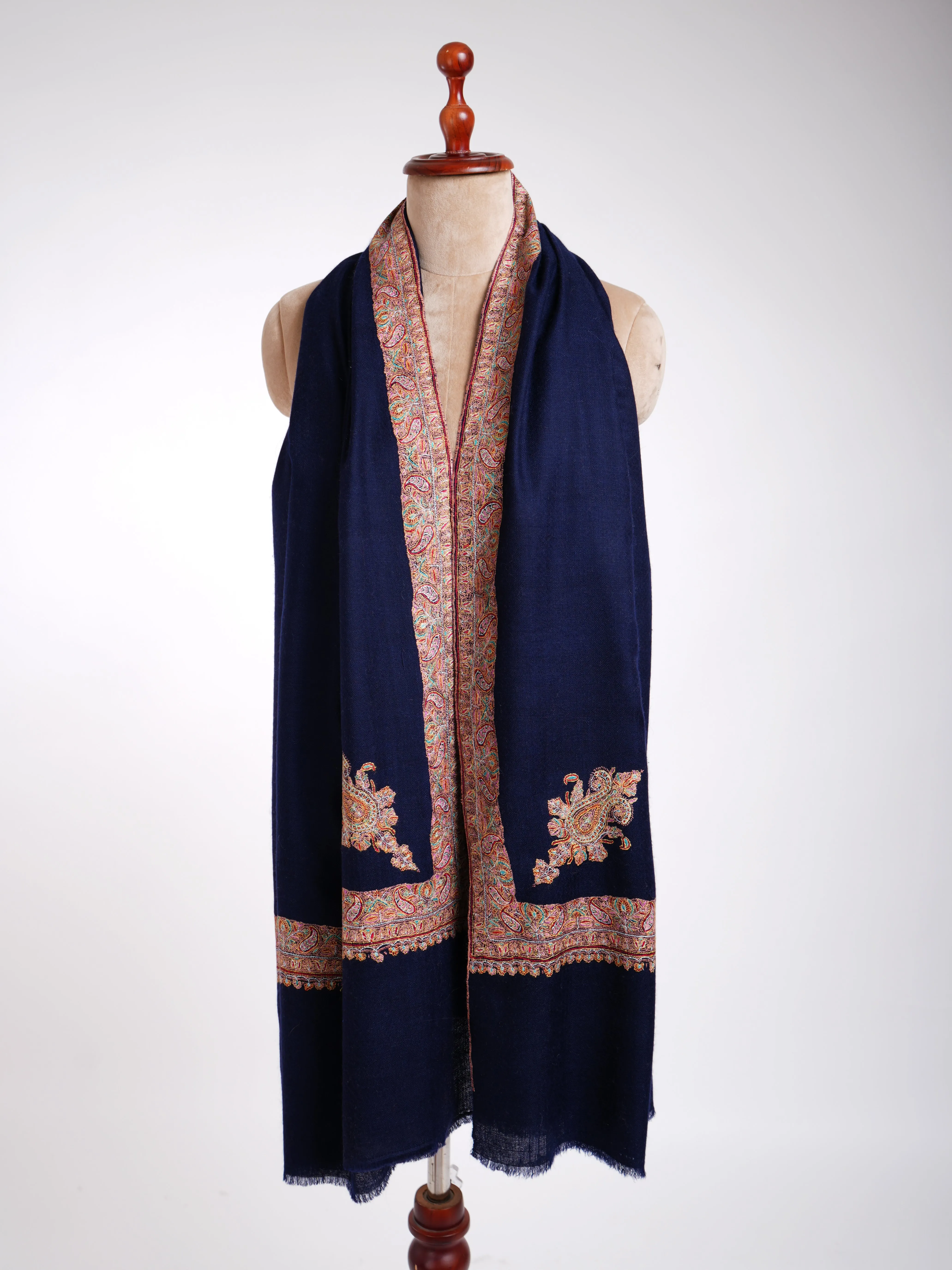 Daur Dar Sozni Hand Embroidery Pashmina Shawl Dark Blue