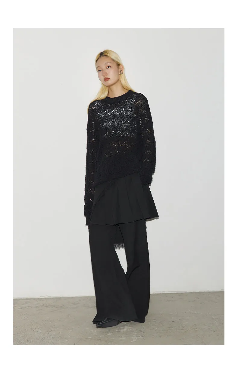 Detachable pleated lace skirt Straight pants