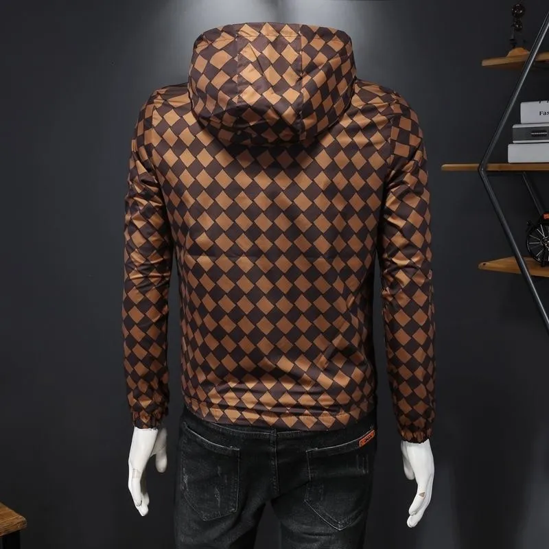 Diamond Checkered Patterned Hooded Jacket