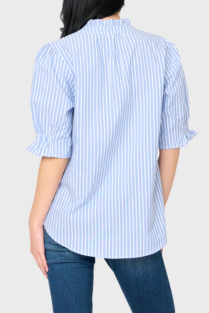 Dianthus Henley Puff Sleeve Striped Blouse