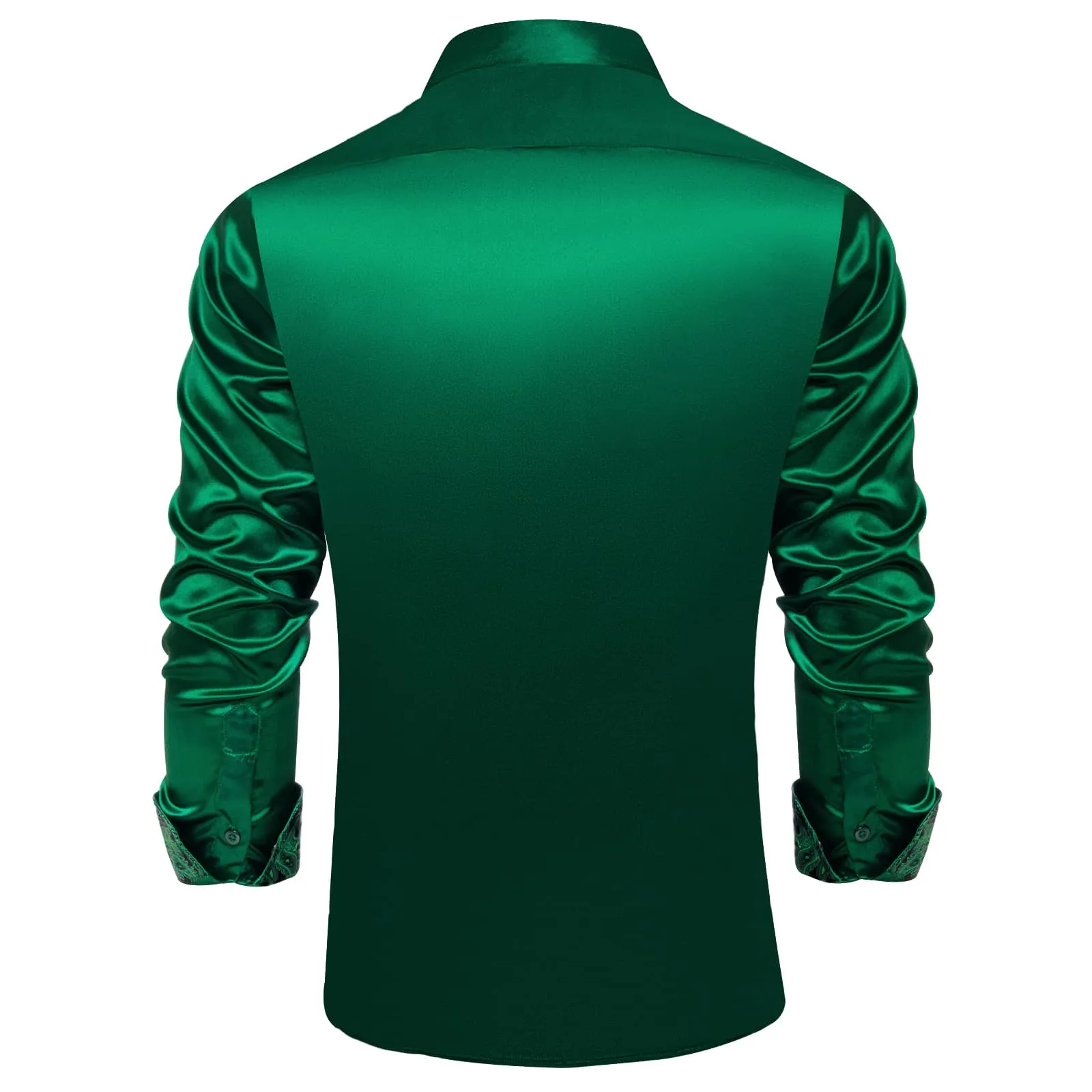 DiBanGu Collar Shirt Sacramento State Green Satin Splicing Solid Button Down Mens Shirt