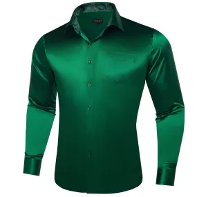 DiBanGu Collar Shirt Sacramento State Green Satin Splicing Solid Button Down Mens Shirt