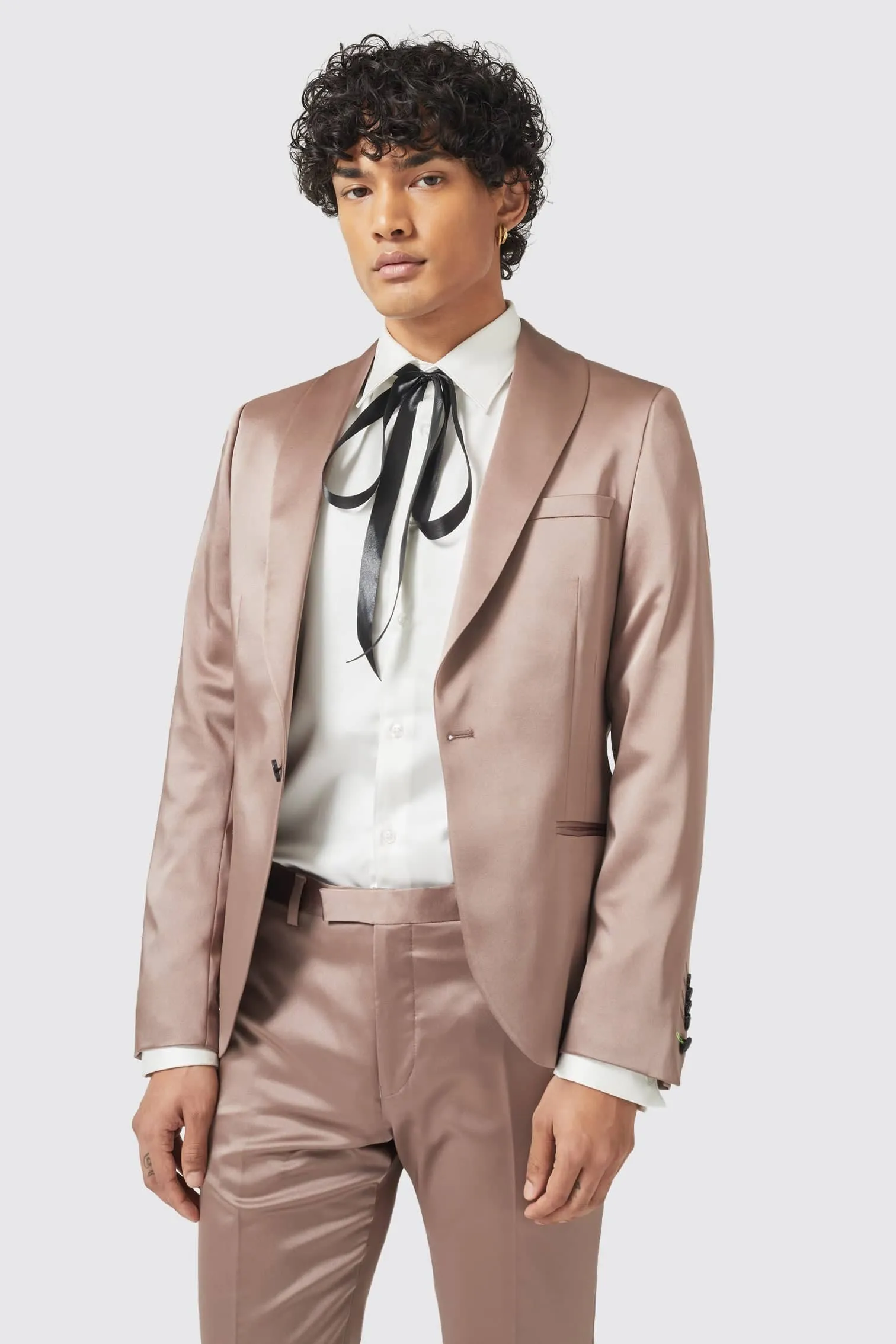 Draco Skinny Fit Rose Gold Sateen Suit