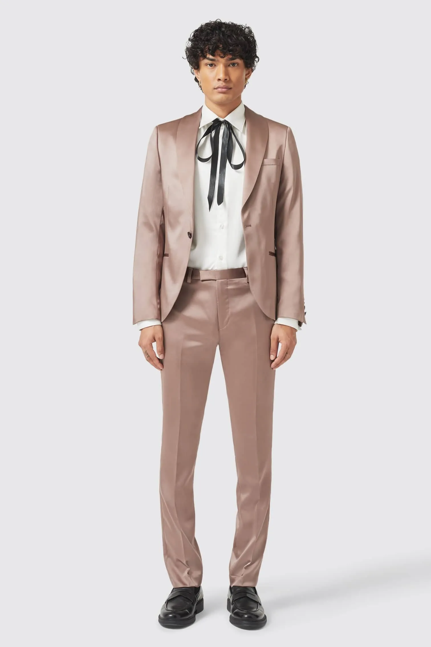 Draco Skinny Fit Rose Gold Sateen Suit