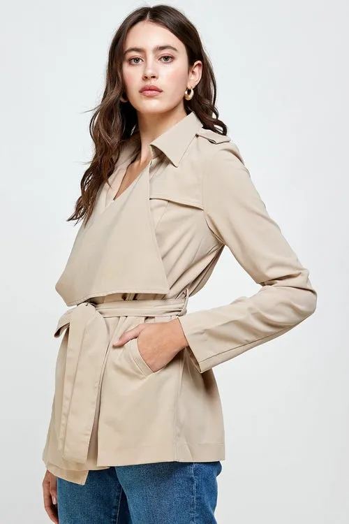 Draped Collar Trench Coat Jacket Top