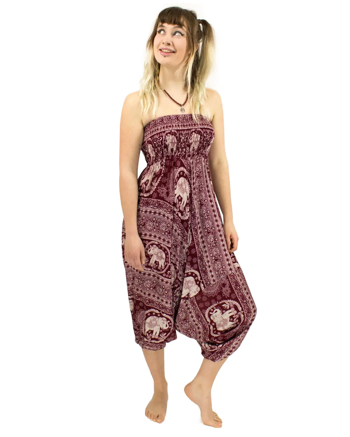 Elephant Print Baggy Harem Pants Red