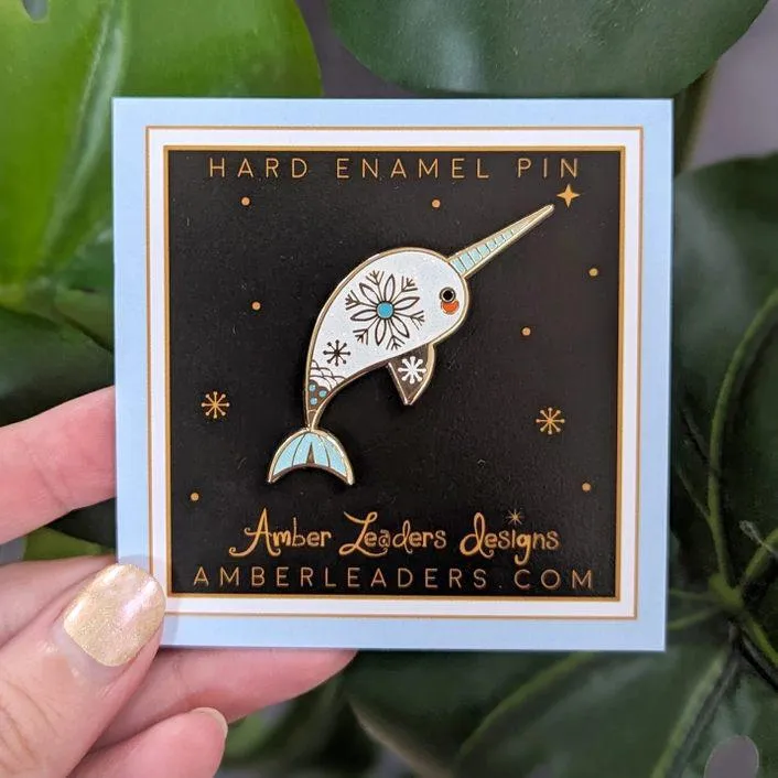 Enamel Pin - Winter Narwhal by Amber Leaders Designs