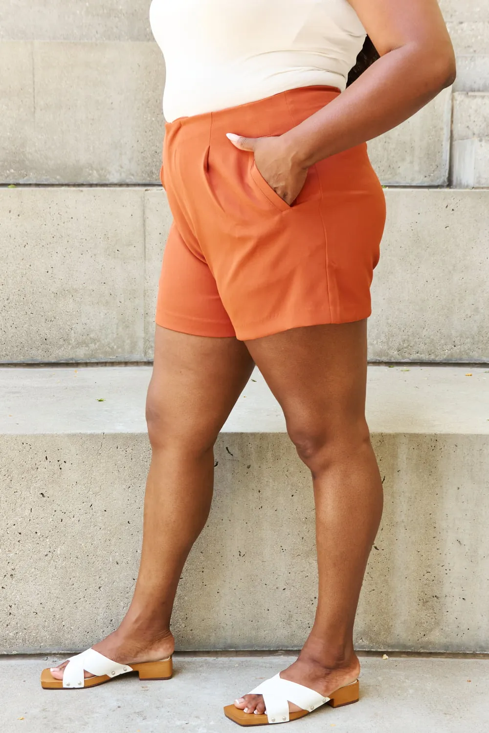 Every Little Thing Full Size Pleated High Waisted Shorts in Ochre