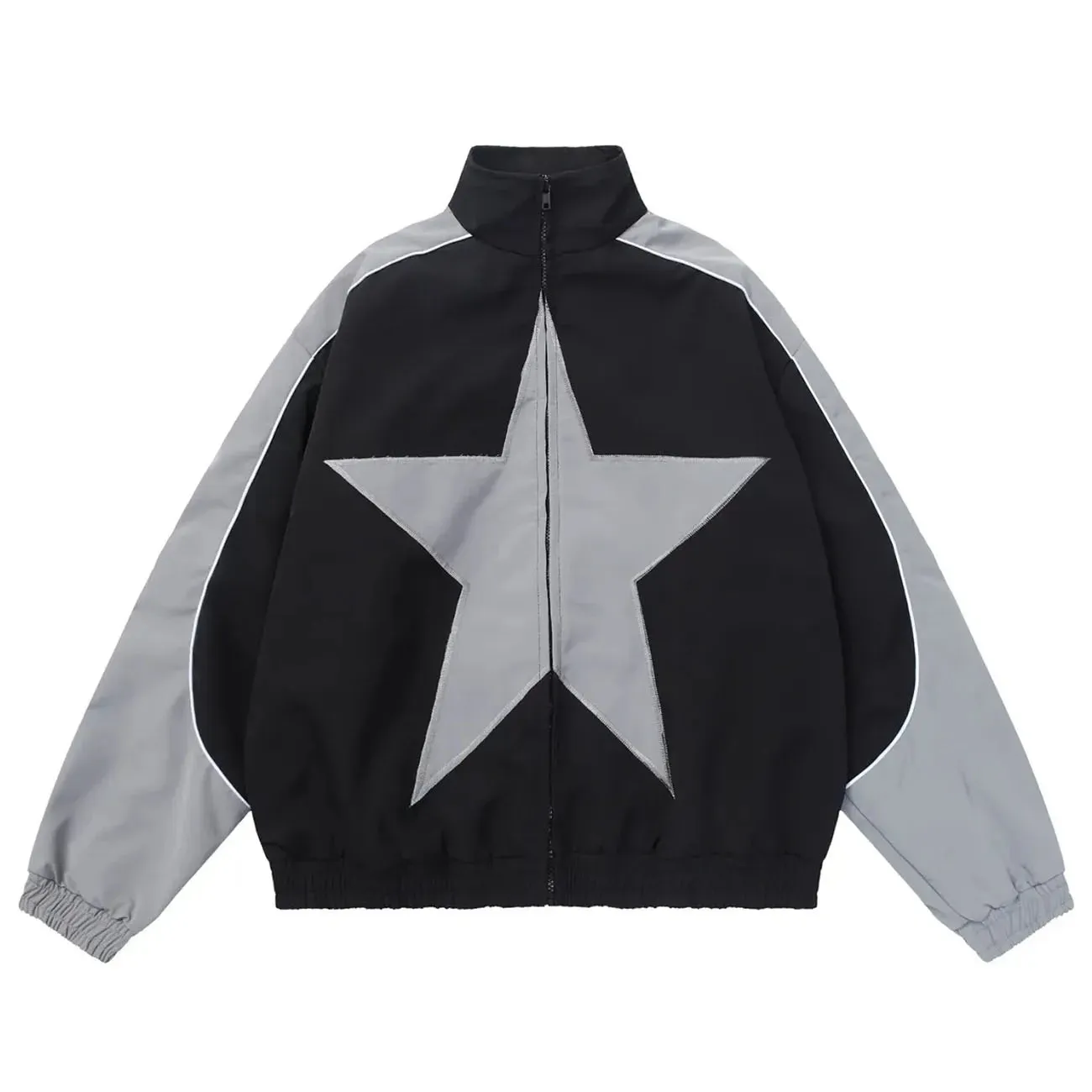 Fashionkova Spring Bomber Jacket Men Women Vintage Star Pattern Harajuku Y2k Windbreaker Coat Streetwear Zipper Patchwork Outerwear Unisex