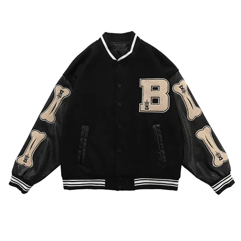 Fashionkova  Women Jacket 2022 Autumn Harajuku Bone Letter Patchwork Leather Jackets Female Fashion Oversized Baseball Bomber Coat Streetwear