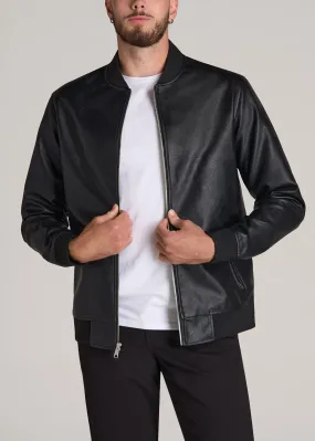 Faux Leather Bomber Jacket for Tall Men in Black