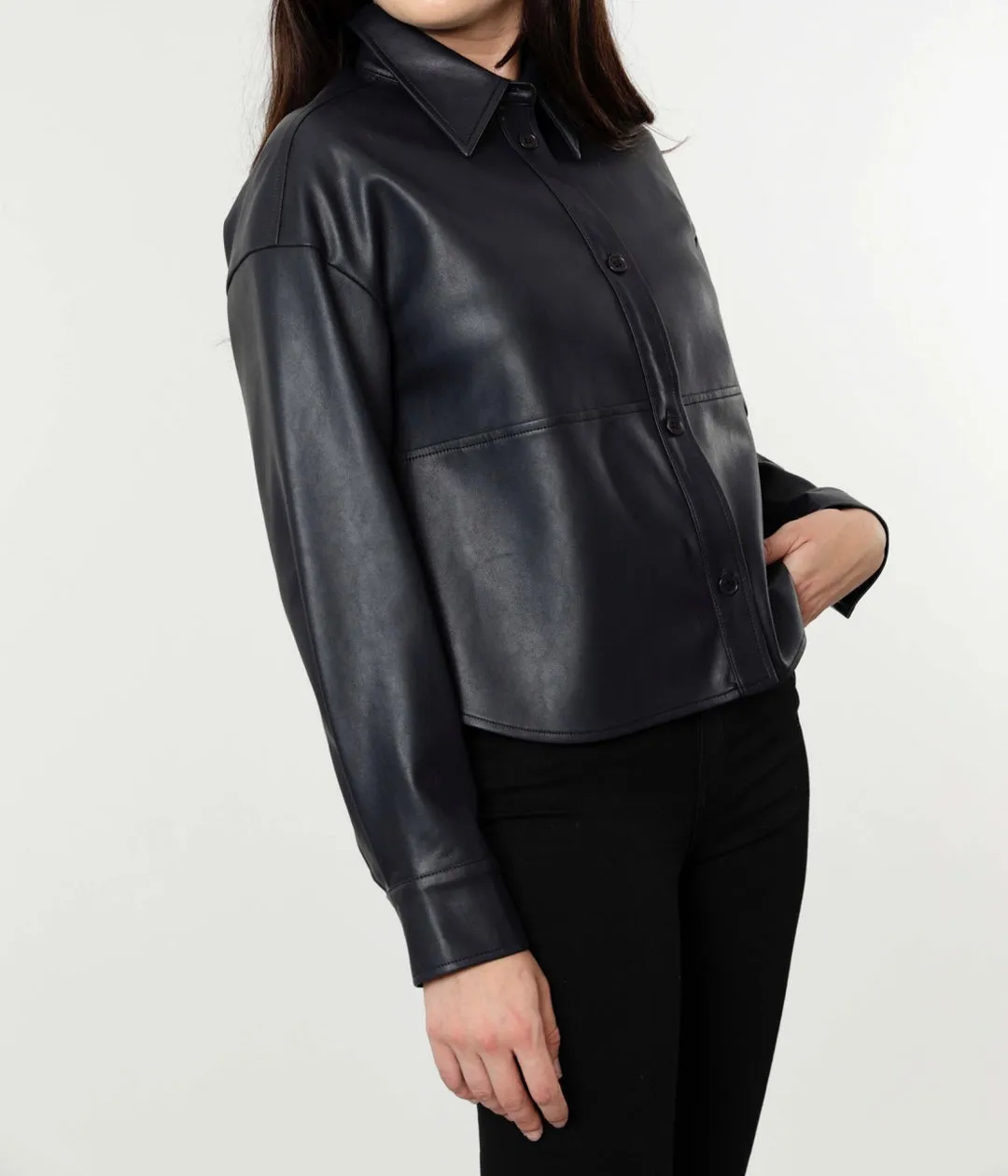 Faux Leather Button Down