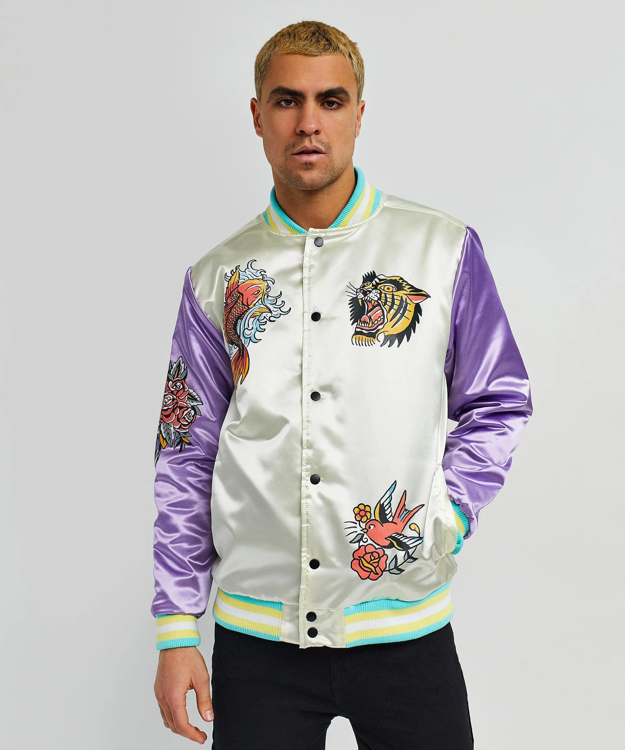 Fearless Satin Bomber Jacket - Purple