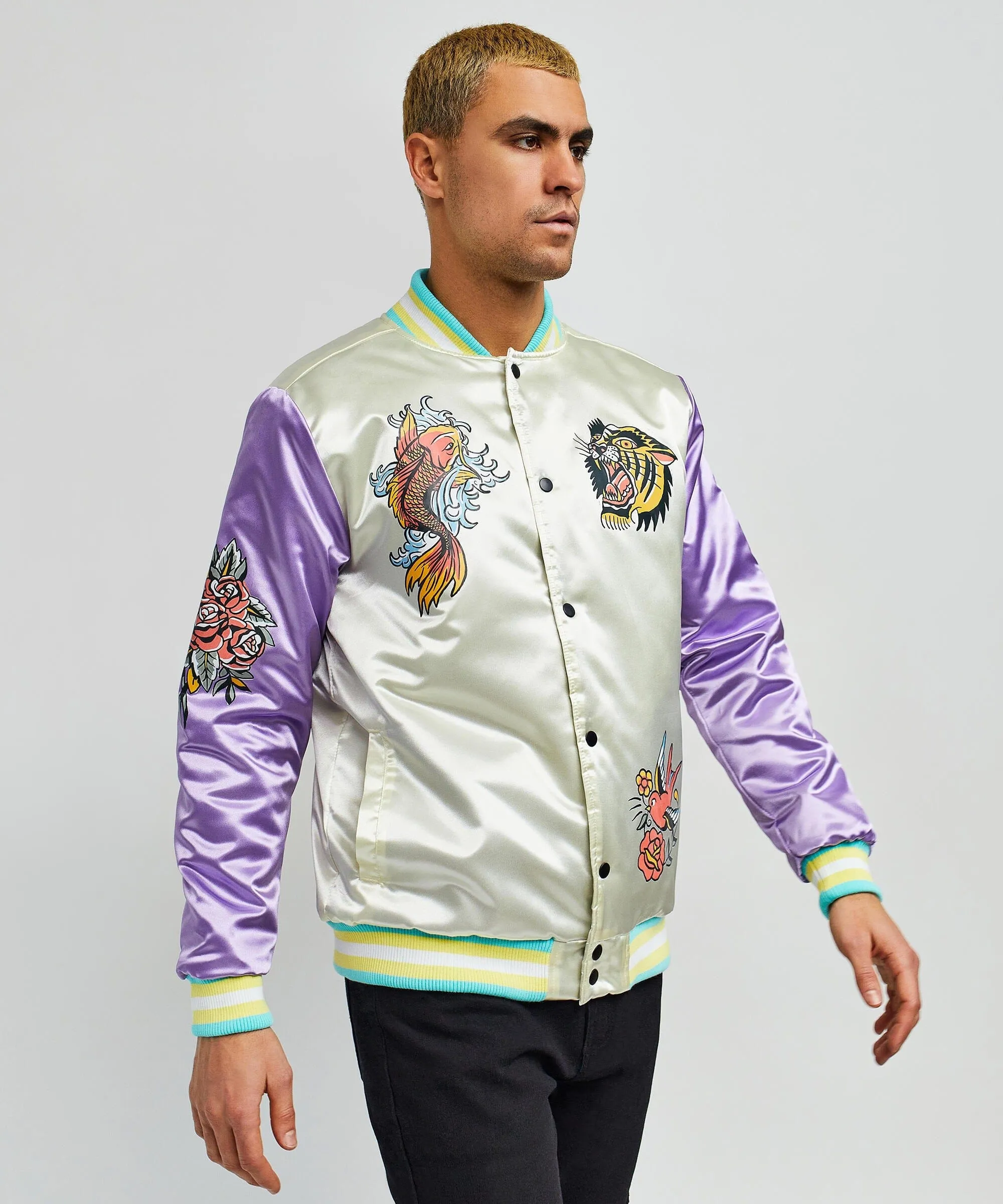 Fearless Satin Bomber Jacket - Purple