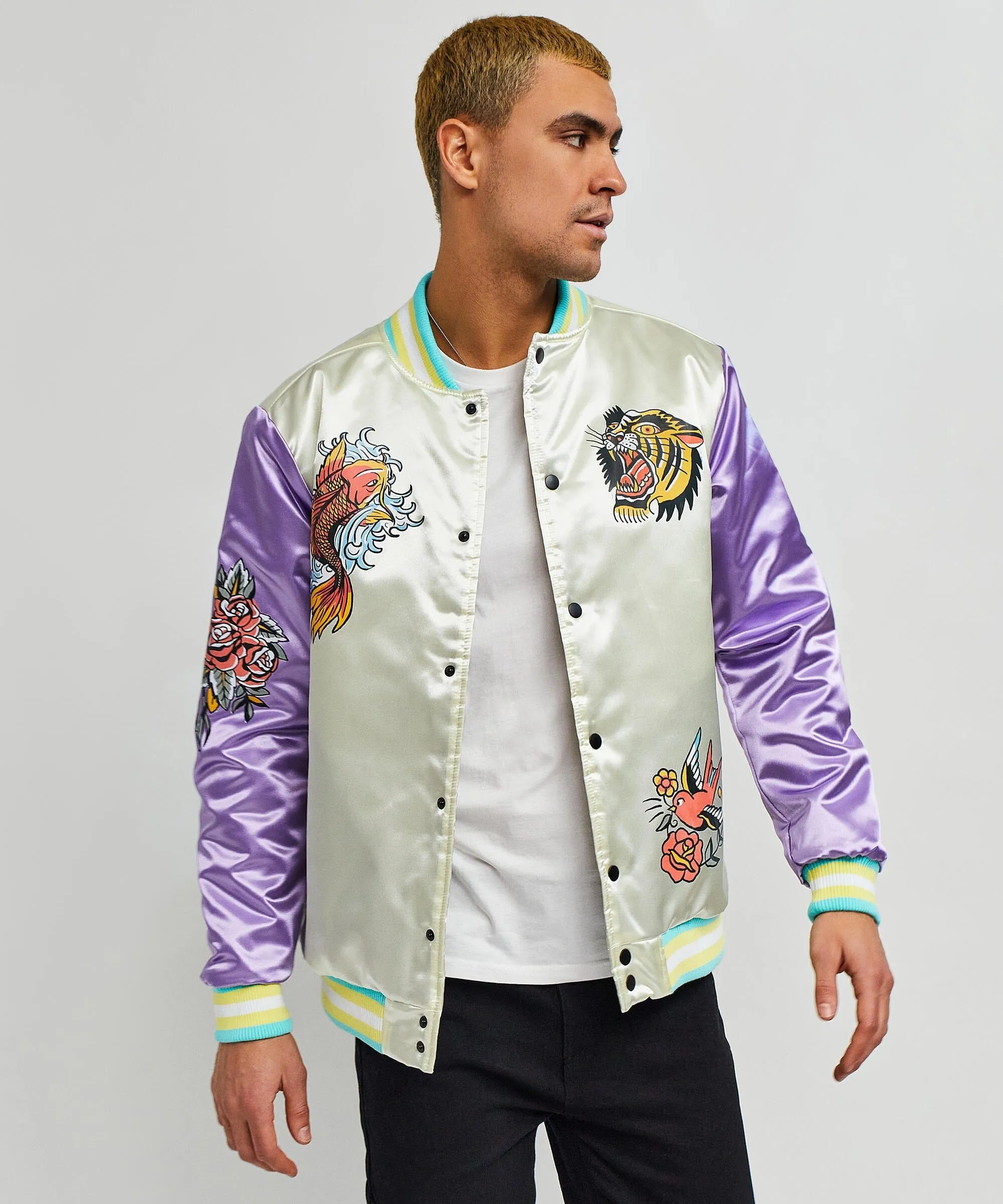 Fearless Satin Bomber Jacket - Purple