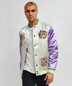 Fearless Satin Bomber Jacket - Purple