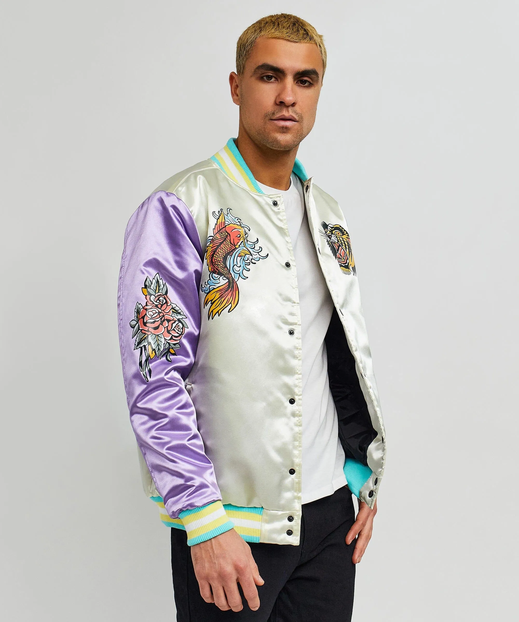 Fearless Satin Bomber Jacket - Purple