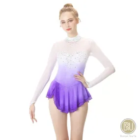 Figure Skating Dress Purple Ombre and White Long Sleeves