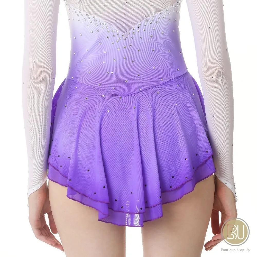 Figure Skating Dress Purple Ombre and White Long Sleeves