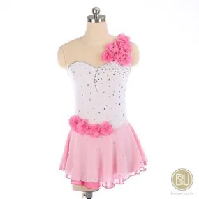 Figure Skating Dress White & Pink With Floral Appliques