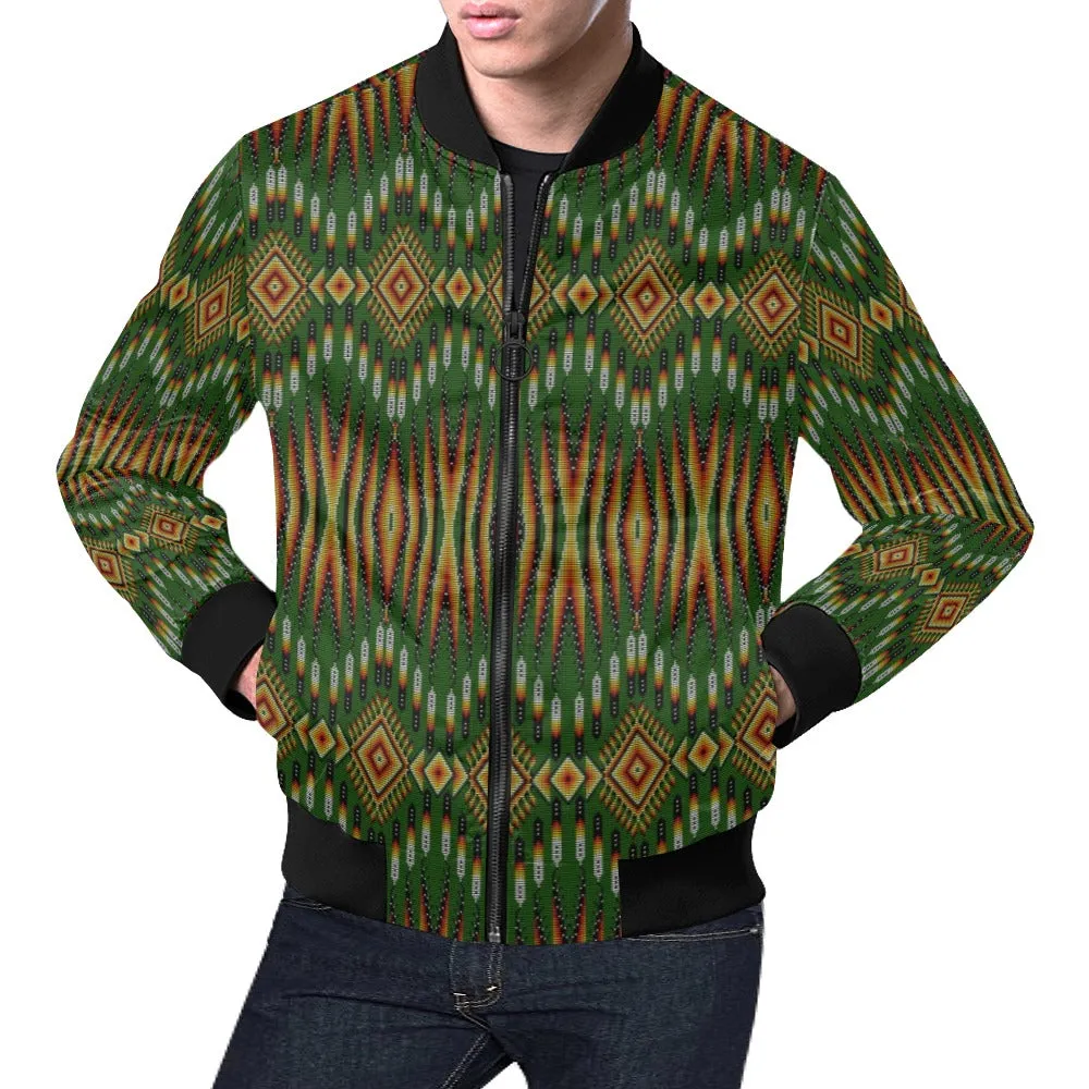 Fire Feather Green All Over Print Bomber Jacket for Men